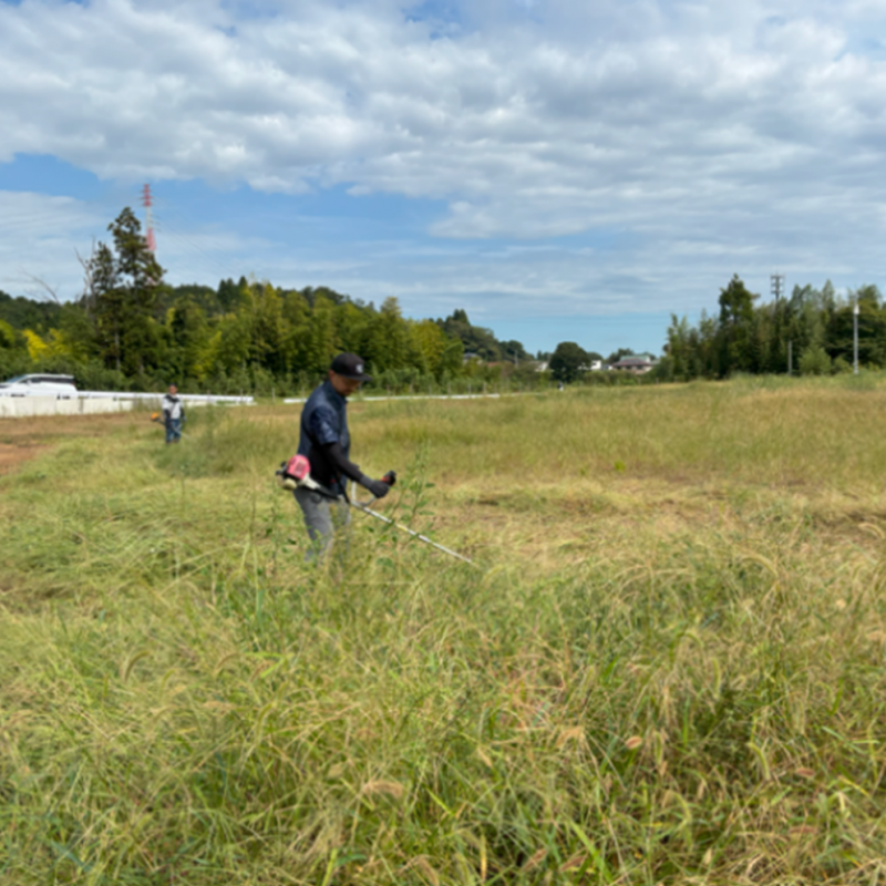 除草作業中の様子(田尻ヶ丘病院 移設予定地 敷地中央付近)
